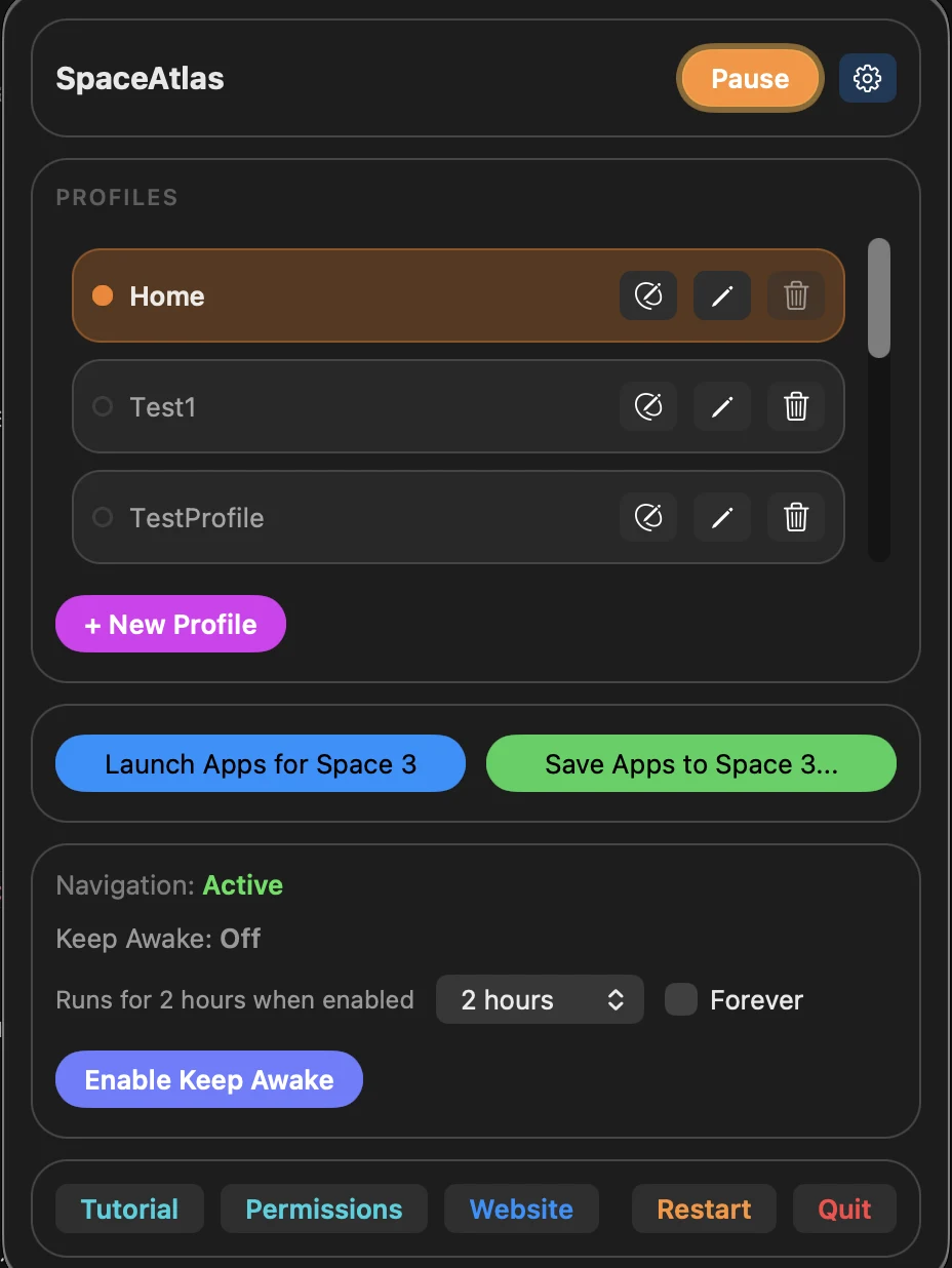 SpaceAtlas menu bar panel