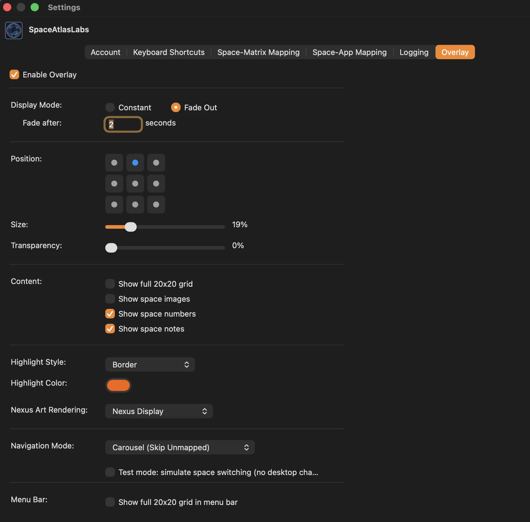 Overlay settings in SpaceAtlas