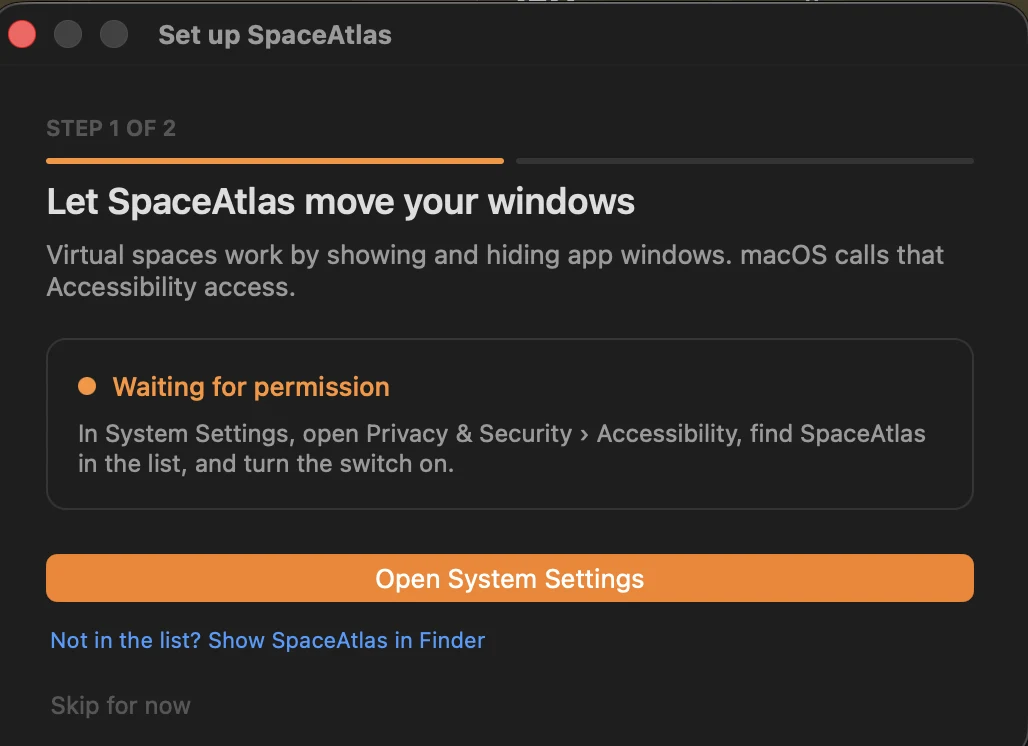 Set up SpaceAtlas permission window