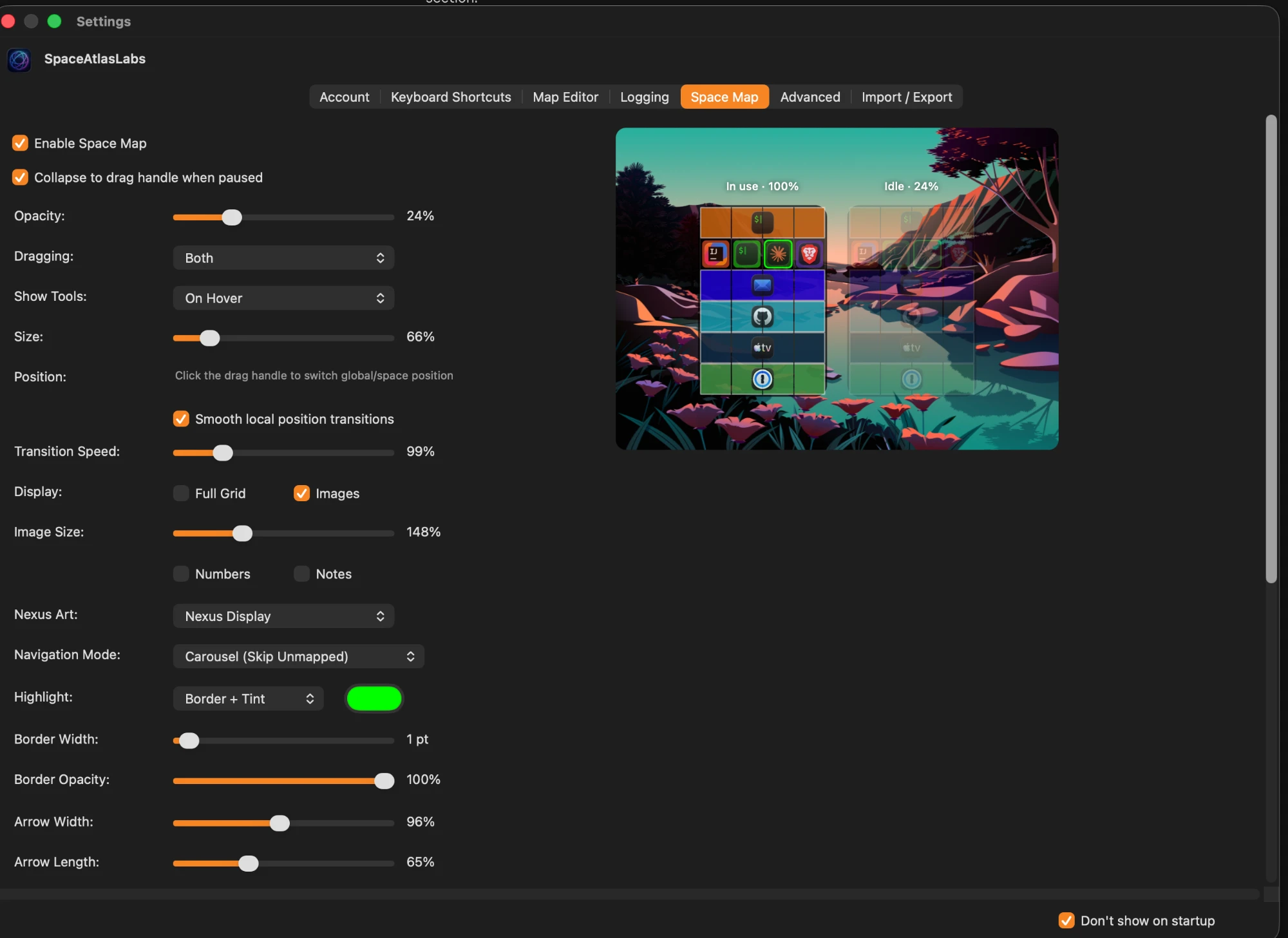 Space Map settings in SpaceAtlas