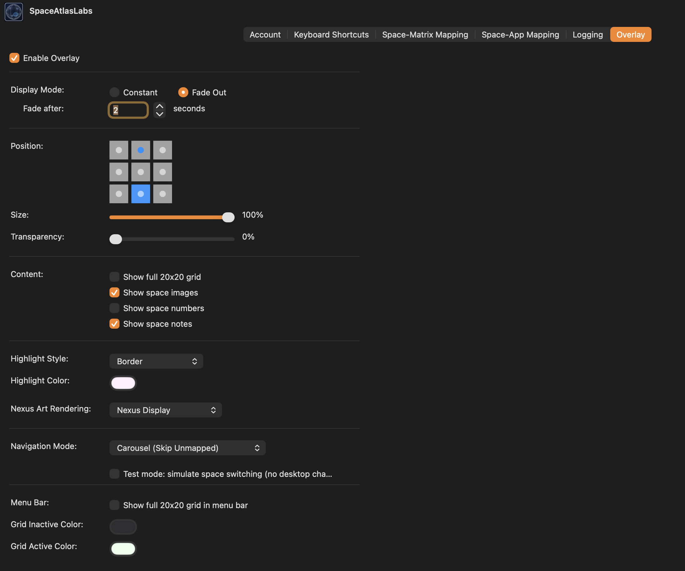 Settings UI for Overlay